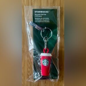 Starbucks Reusable Lid Stopper Red Cup Design Silver Colored Hardware